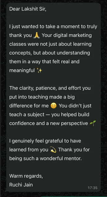 WhatsApp feedback message 3 from AI workshop attendee